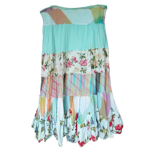 Ishyu Y2k Peasant Skirt Patchwork Tier Bohemian Feminine Cottagecore - Picture 3 of 10